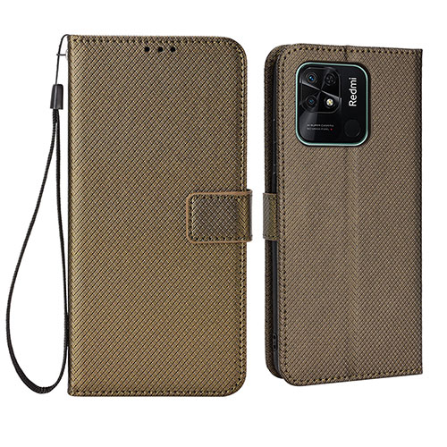 Leather Case Stands Flip Cover Holder BY6 for Xiaomi Redmi 10C 4G Brown