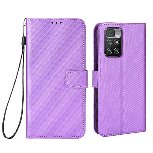 Leather Case Stands Flip Cover Holder BY6 for Xiaomi Redmi Note 11 4G (2021) Purple