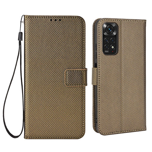 Leather Case Stands Flip Cover Holder BY6 for Xiaomi Redmi Note 11 4G (2022) Brown