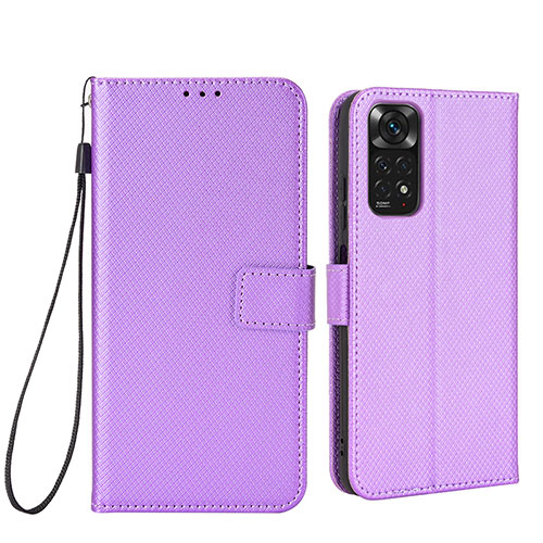 Leather Case Stands Flip Cover Holder BY6 for Xiaomi Redmi Note 11 4G (2022) Purple