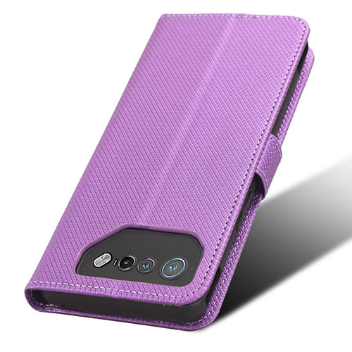 Leather Case Stands Flip Cover Holder BY7 for Asus ROG Phone 7 Pro Purple