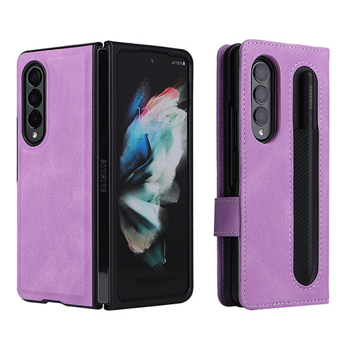 Leather Case Stands Flip Cover Holder BY7 for Samsung Galaxy Z Fold3 5G Purple