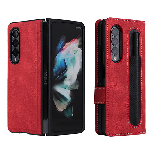 Leather Case Stands Flip Cover Holder BY7 for Samsung Galaxy Z Fold3 5G Red