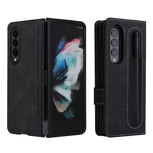 Leather Case Stands Flip Cover Holder BY7 for Samsung Galaxy Z Fold4 5G Black