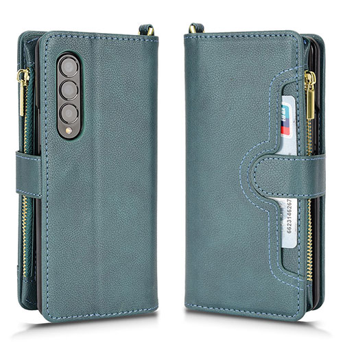 Leather Case Stands Flip Cover Holder BY8 for Samsung Galaxy Z Fold3 5G Green