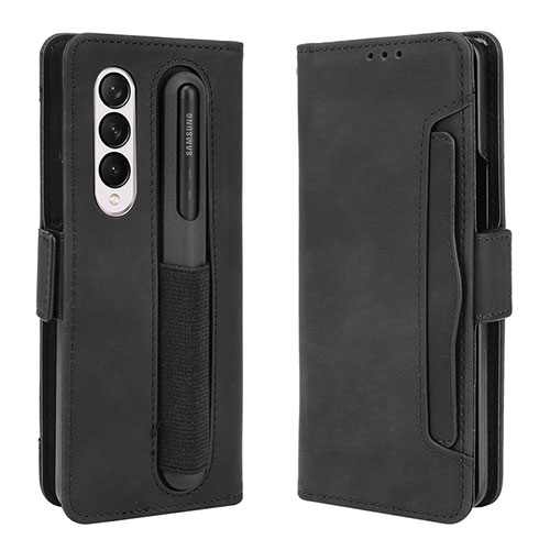 Leather Case Stands Flip Cover Holder BY9 for Samsung Galaxy Z Fold3 5G Black