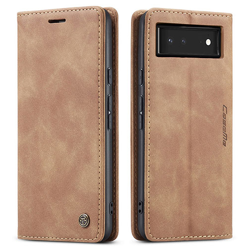 Leather Case Stands Flip Cover Holder C01S for Google Pixel 6 5G Light Brown