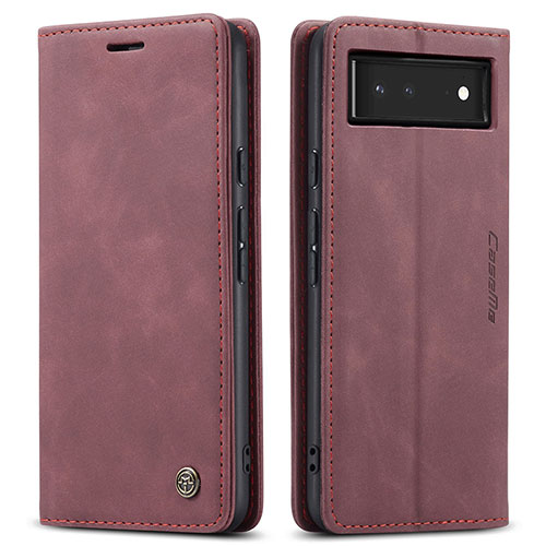 Leather Case Stands Flip Cover Holder C01S for Google Pixel 6 5G Red Wine