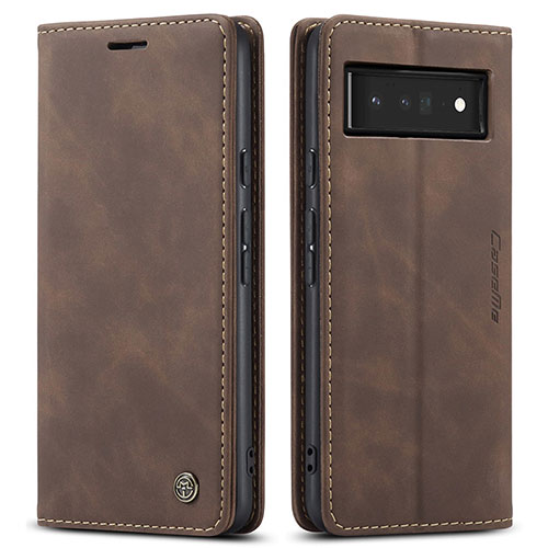 Leather Case Stands Flip Cover Holder C01S for Google Pixel 6 Pro 5G Brown