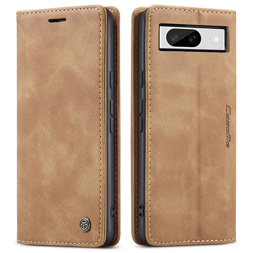 Leather Case Stands Flip Cover Holder C01S for Google Pixel 8 5G Light Brown