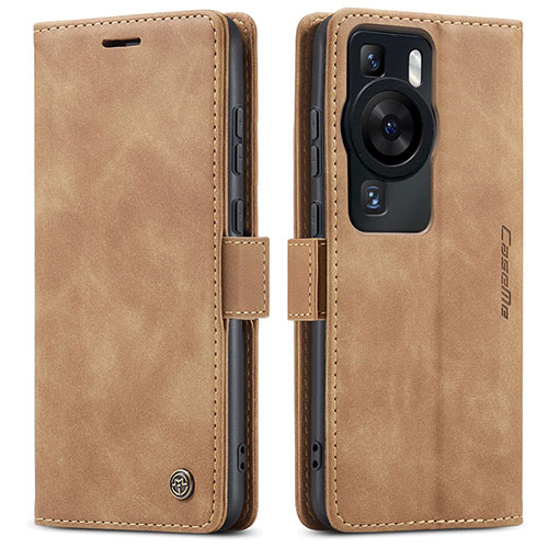 Leather Case Stands Flip Cover Holder C01S for Huawei P60 Pro Light Brown