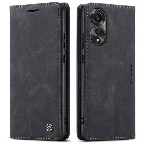 Leather Case Stands Flip Cover Holder C01S for Oppo A78 4G Black