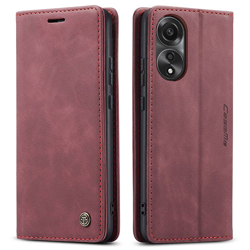 Leather Case Stands Flip Cover Holder C01S for Oppo A78 4G Red Wine