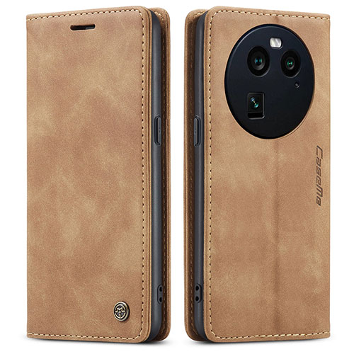 Leather Case Stands Flip Cover Holder C01S for Oppo Find X6 Pro 5G Light Brown