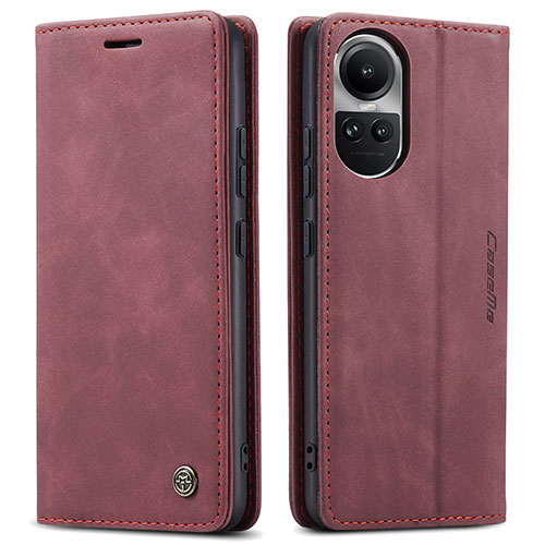 Leather Case Stands Flip Cover Holder C01S for Oppo Reno10 5G Red Wine