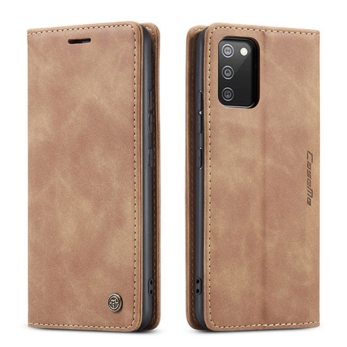 Leather Case Stands Flip Cover Holder C01S for Samsung Galaxy A02s Brown