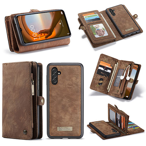 Leather Case Stands Flip Cover Holder C01S for Samsung Galaxy A04s Brown