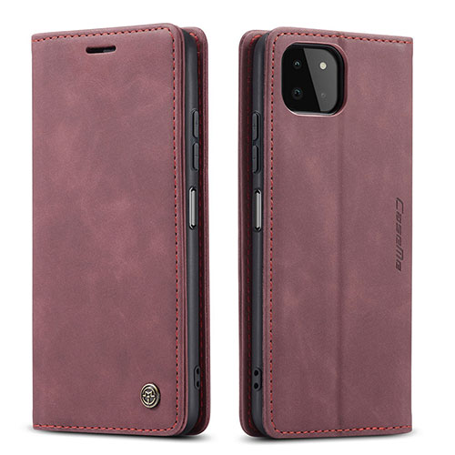 Leather Case Stands Flip Cover Holder C01S for Samsung Galaxy A22 5G Red Wine