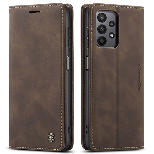 Leather Case Stands Flip Cover Holder C01S for Samsung Galaxy A23 4G Brown