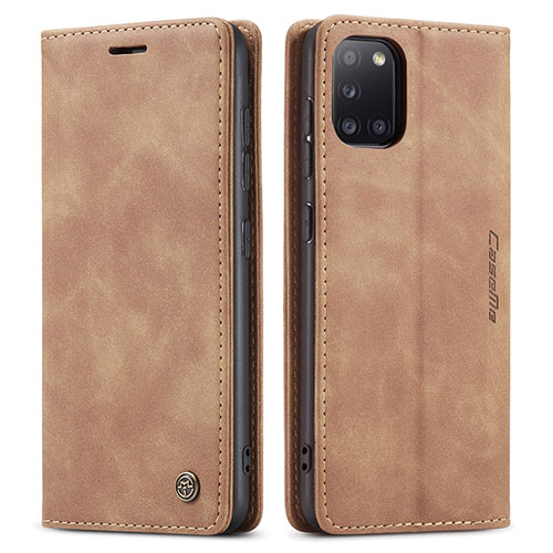 Leather Case Stands Flip Cover Holder C01S for Samsung Galaxy A31 Light Brown