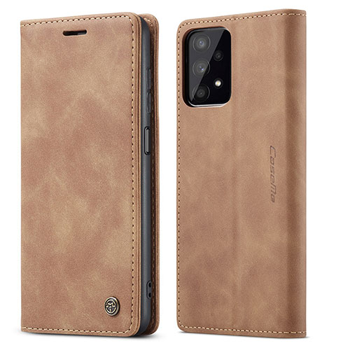 Leather Case Stands Flip Cover Holder C01S for Samsung Galaxy A32 4G Light Brown