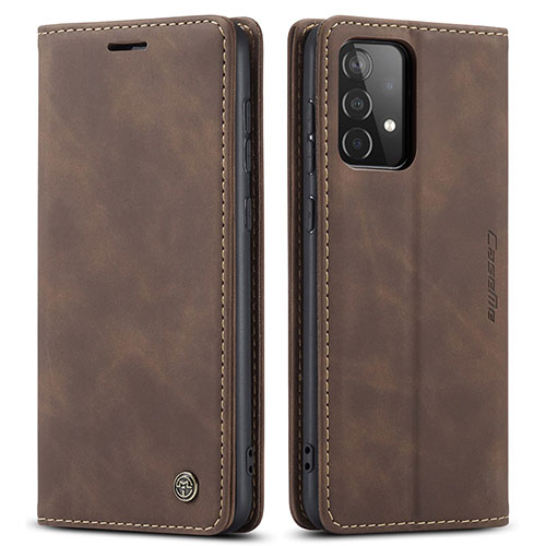 Leather Case Stands Flip Cover Holder C01S for Samsung Galaxy A52 4G Brown