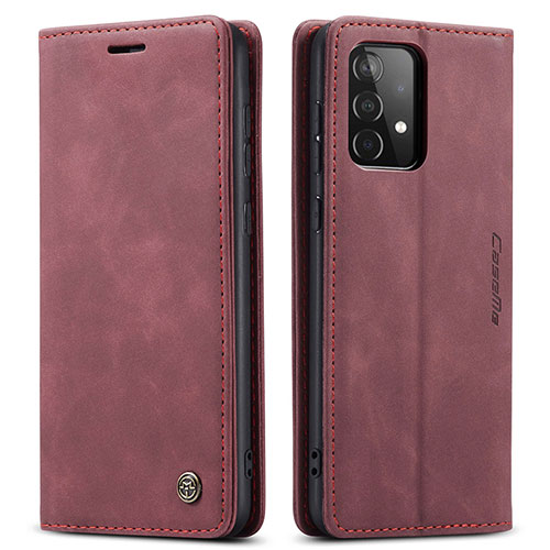 Leather Case Stands Flip Cover Holder C01S for Samsung Galaxy A52 4G Red Wine