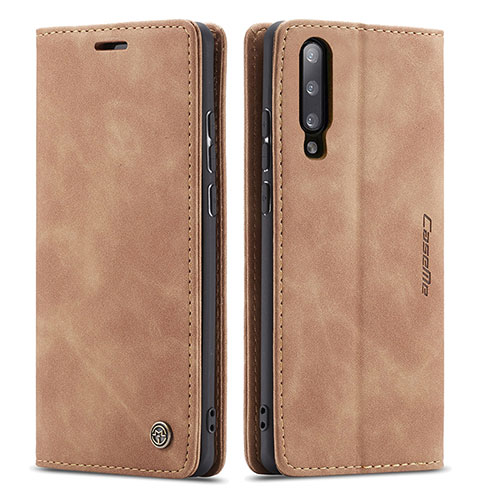 Leather Case Stands Flip Cover Holder C01S for Samsung Galaxy A70S Light Brown