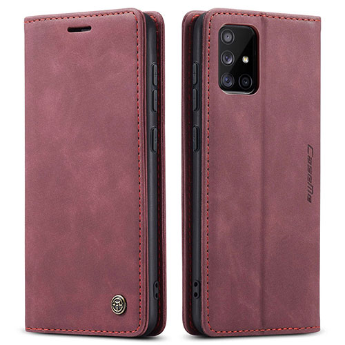 Leather Case Stands Flip Cover Holder C01S for Samsung Galaxy A71 4G A715 Red Wine