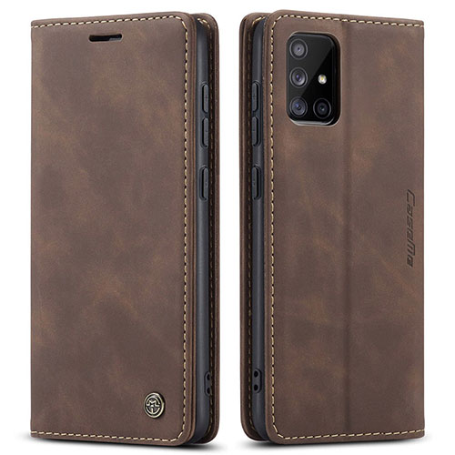 Leather Case Stands Flip Cover Holder C01S for Samsung Galaxy A71 5G Brown