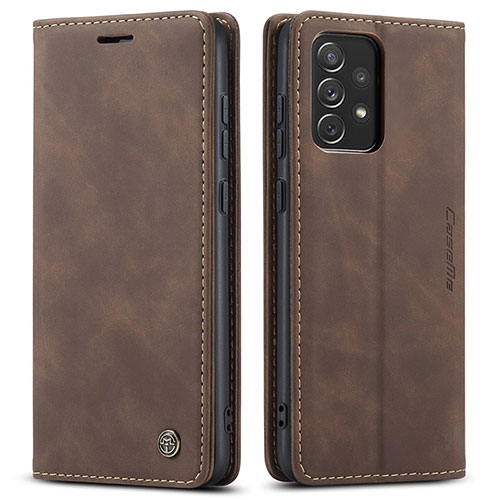 Leather Case Stands Flip Cover Holder C01S for Samsung Galaxy A72 5G Brown