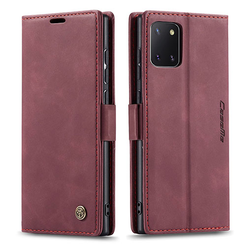 Leather Case Stands Flip Cover Holder C01S for Samsung Galaxy A81 Red Wine