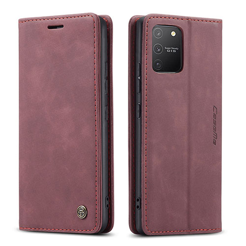 Leather Case Stands Flip Cover Holder C01S for Samsung Galaxy A91 Red Wine