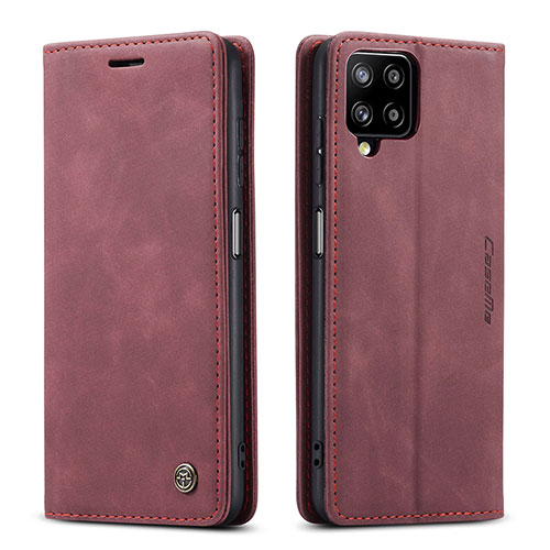Leather Case Stands Flip Cover Holder C01S for Samsung Galaxy F12 Red Wine