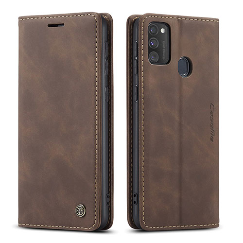 Leather Case Stands Flip Cover Holder C01S for Samsung Galaxy M21 Brown