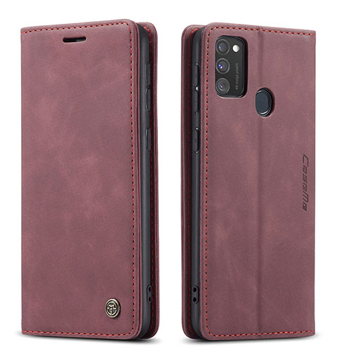 Leather Case Stands Flip Cover Holder C01S for Samsung Galaxy M21 Red Wine