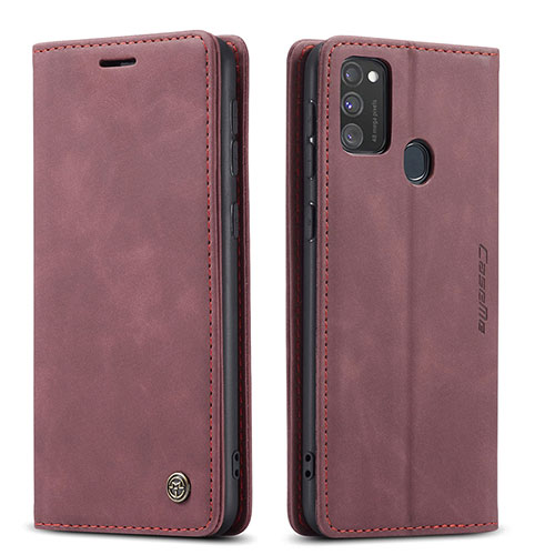 Leather Case Stands Flip Cover Holder C01S for Samsung Galaxy M30s Red Wine