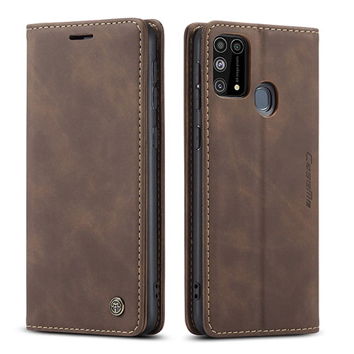 Leather Case Stands Flip Cover Holder C01S for Samsung Galaxy M31 Brown