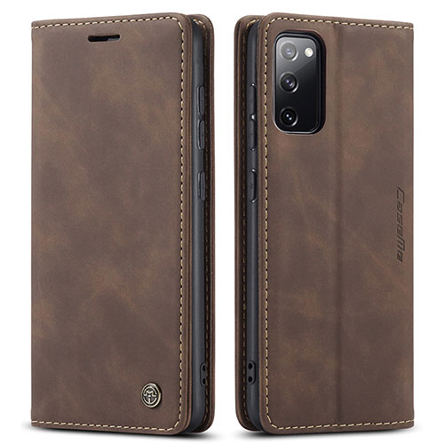 Leather Case Stands Flip Cover Holder C01S for Samsung Galaxy S20 FE 4G Brown