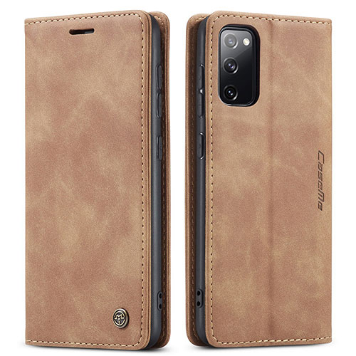 Leather Case Stands Flip Cover Holder C01S for Samsung Galaxy S20 FE 4G Light Brown