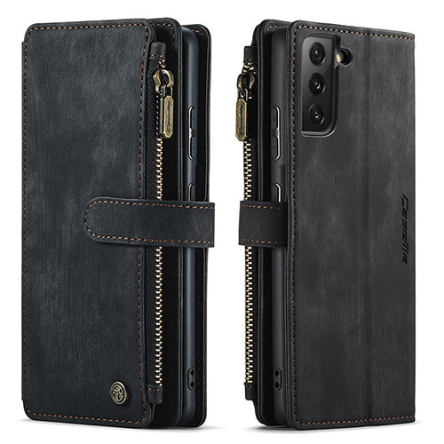 Leather Case Stands Flip Cover Holder C01S for Samsung Galaxy S21 5G Black