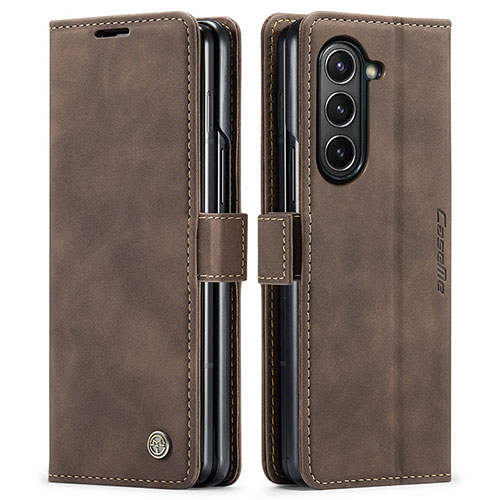 Leather Case Stands Flip Cover Holder C01S for Samsung Galaxy Z Fold5 5G Brown