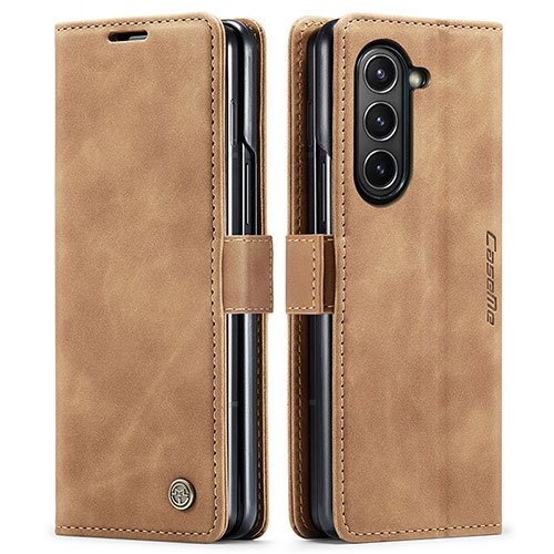 Leather Case Stands Flip Cover Holder C01S for Samsung Galaxy Z Fold5 5G Light Brown