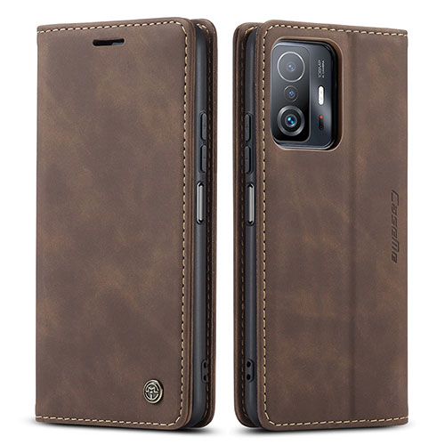 Leather Case Stands Flip Cover Holder C01S for Xiaomi Mi 11T 5G Brown