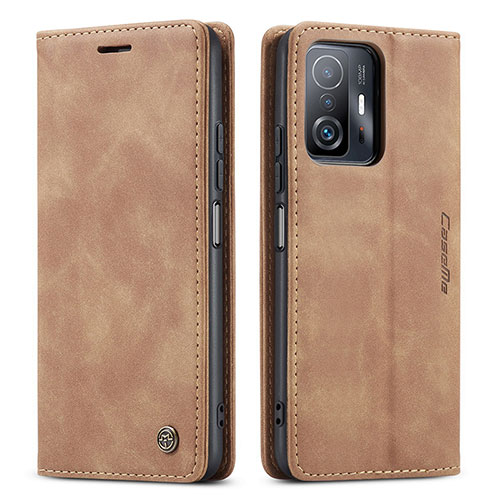 Leather Case Stands Flip Cover Holder C01S for Xiaomi Mi 11T 5G Light Brown