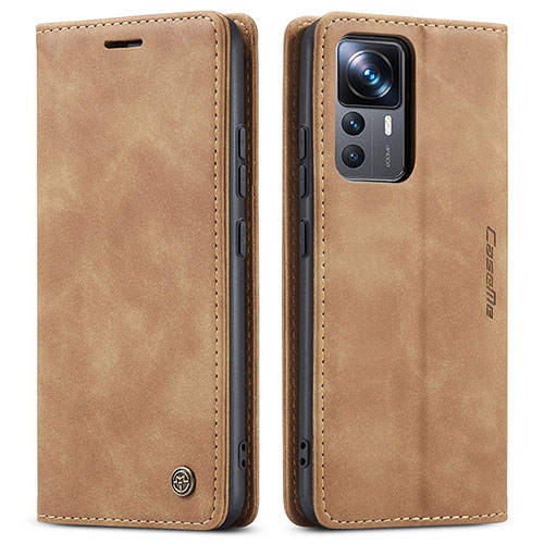 Leather Case Stands Flip Cover Holder C01S for Xiaomi Mi 12T 5G Light Brown