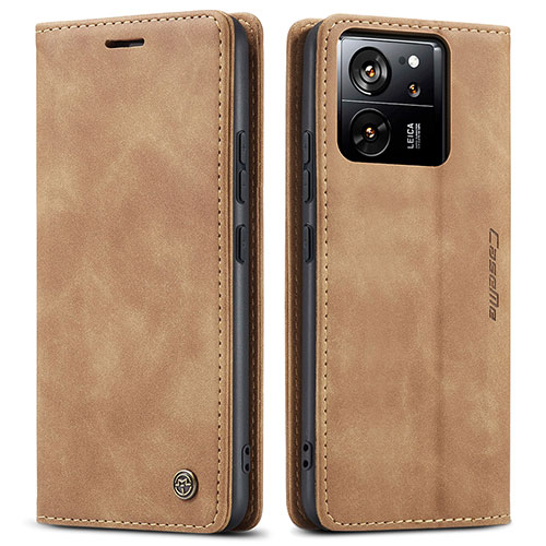 Leather Case Stands Flip Cover Holder C01S for Xiaomi Mi 13T Pro 5G Light Brown