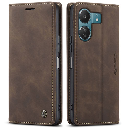 Leather Case Stands Flip Cover Holder C01S for Xiaomi Poco C65 Brown