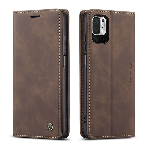 Leather Case Stands Flip Cover Holder C01S for Xiaomi POCO M3 Pro 5G Brown