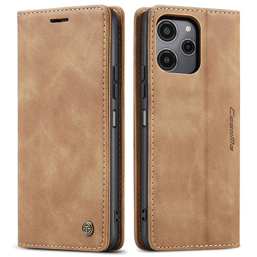 Leather Case Stands Flip Cover Holder C01S for Xiaomi Poco M6 Pro 5G Light Brown